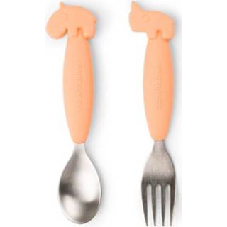 👉 Lepel silicoon meisjes oranje Done by Deer ™ Easy-grip en vork set, Hert friends Koraal 5712643039921