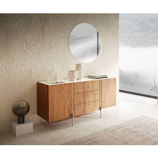 👉 Commode staal DELIFE Secara 145 cm acacia natuur 2 deuren 3 laden marmeren poten roestvrij 4251943846101