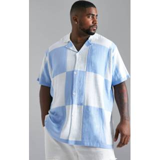 👉 Plus Geruit Gebreid Overhemd Met Korte Mouwen, Pale Blue