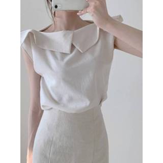 👉 Short sleeve polyester s vrouwen wit Solid Lapel Asymmetrical Blouse For Women