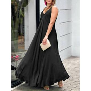 👉 Dress polyester s vrouwen donkergroen Adjustable Strap Solid Satin Swing Maxi Cami