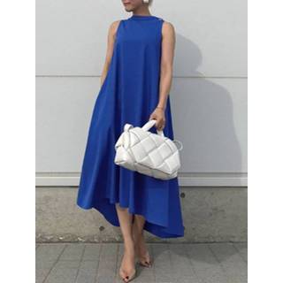 👉 Sleeveless polyester s vrouwen zwart Solid Pocket Tie Back High-low Casual Dress