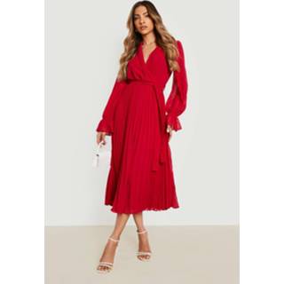 👉 Geplooide Chiffon Midaxi Wikkel Jurk, Berry