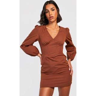 👉 Blouse Jurk Met Korset Detail En Volle Mouwen, Chocolate