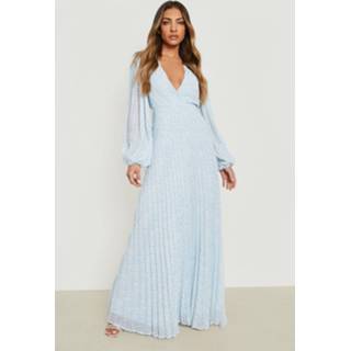 👉 Jurk blauw Light Blue Geplooide Bloemen Maxi Wikkel Jurk, 1473156416