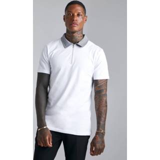 👉 Contrasterende Slim Fit Herringbone Polo, White
