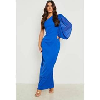 👉 Assymetrische Maxi Jurk Met Chiffon Mouwen, Cobalt