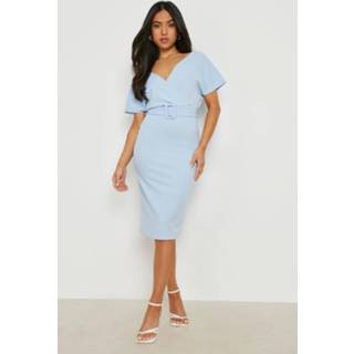 👉 Midi jurk blauw pale blue Petite Off Shoulder Bodycon Met Ceintuur,