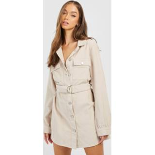 👉 Corduroy Blouse Jurk Met Ceintuur En Zakken, Ecru