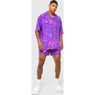 👉 Oversized Boxy Viscose Overhemd En Zwembroek, Purple