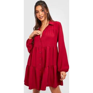 👉 Gesmokte Blouse Jurk Met Laagjes, Berry