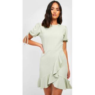 👉 Skater Jurk Met Textuur En Mouwstrikjes, Sage