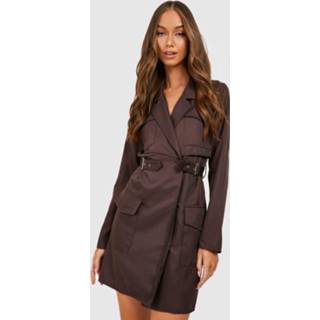 👉 Geweven Blazer Jurk Met Gesp, Chocolate