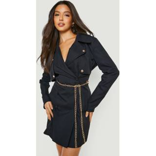 👉 Geweven Blazer Jurk Met Ketting Detail, Black