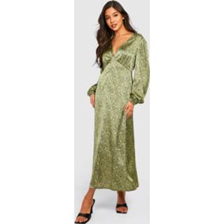 👉 Dierenprint Midaxi Jurk Met V-Hals, Khaki