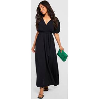 👉 Petite Plisse Maxi Wikkel Jurk Met Ceintuur, Black