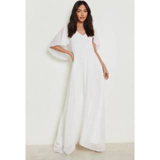 👉 Jurk wit mannen Chiffon Maxi Bridesmaid Met Mantelmouwen, White