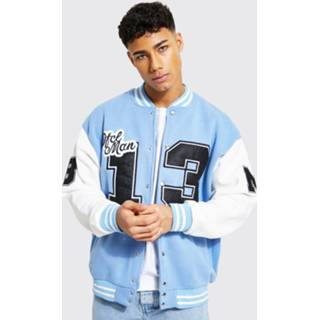 👉 Bomberjack blauw l Light Blue Oversized Jersey Varsity Met Badge,