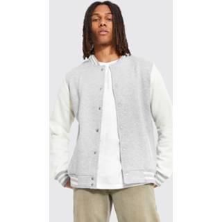 👉 Geribbeld Gestreept Jersey Bomberjack Met Contrasterende Mouwen, Grey Marl