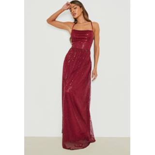 👉 Glitter Maxi Jurk Met Pailletten, Bandjes En Losse Col, Berry
