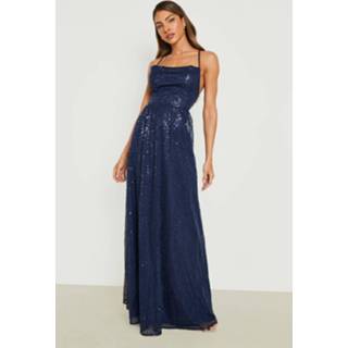 👉 Glitter Maxi Jurk Met Pailletten, Bandjes En Losse Col, Navy