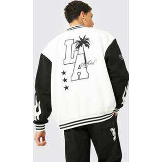 👉 Jersey La Varsity Bomberjack Met Badge, White