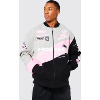 👉 Homme Edition Jersey Colour Block Moto Bomberjack, Pink