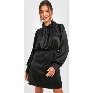 👉 Satijnen Jurk Met Hoge Hals, Black