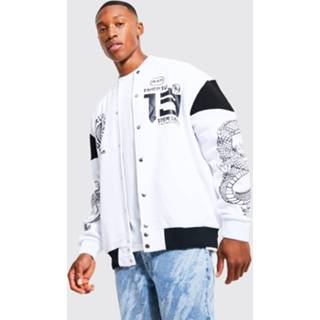 👉 Bomberjack wit l Oversized Jersey Dragon Met Print, White 1483817334