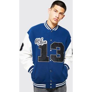 👉 Oversized Jersey Varsity Bomberjack Met Badge, Navy