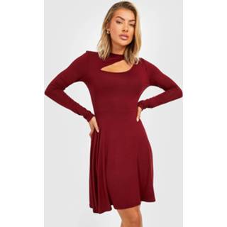 👉 Cut Out Skater Jurk Met Lange Mouwen, Berry