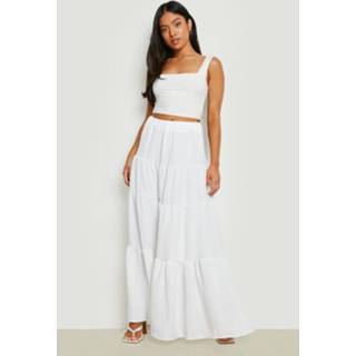 👉 Maxi rok wit Petite Geweven Met Textuur En Laagjes, White