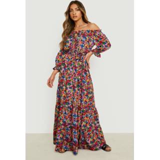 👉 Jurk multi Off Shoulder Bloemen Maxi Jurk,