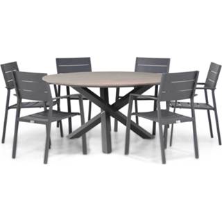 👉 Tuinset antracite aluminium dining sets grijs-antraciet Lifestyle Stella/Ancona 150 cm rond 7-delig 7423644220215