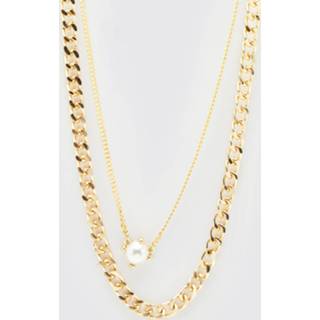 👉 Parelketting goud One Size Dubbele Parel Ketting, Gold