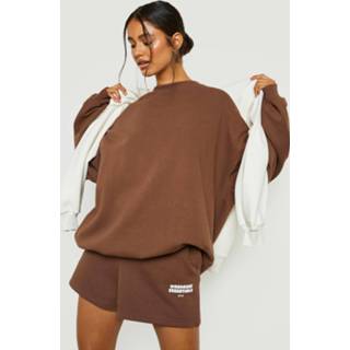 Wardrobe XL chocoladebruin Essentials Sweat Shorts Met Print, Chocolate