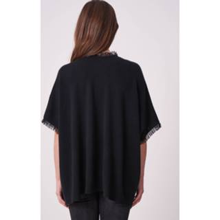 👉 Poncho vrouwen zwart cape with fringes 8717597952033