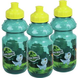 👉 Bidon blauw kunststof kinderen 3x stuks pop-up drinkbekers Jurassic World dinosaurus 350 ml