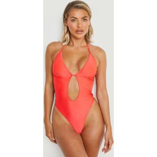 👉 Badpak rood oranje Red Orange Tropicana Met Laag Decolleté En Bandjes,