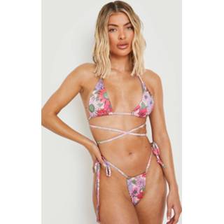 Bloemen Bikini Broekje Met Zijstrikjes, Dusty Pink