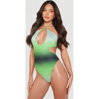 👉 Tall Ombre Cut Out Halter Badpak, Green