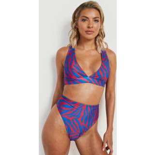 👉 Bikini blauwe blauw Zebraprint Top Met Laag Decolleté, Blue