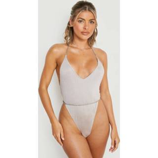 👉 Glimmend Hoog Uitgesneden Badpak Met Laag Decolleté En Taille Ketting, Mink