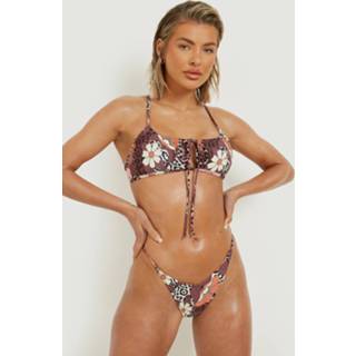 👉 Bloemen Luipaardprint Tanga Bikini Broekje, Leopard