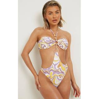 👉 Pastel Marmerprint Halter Badpak Met 3 O-Ringen, Lilac