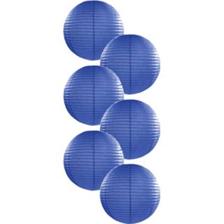 👉 Lampion blauw Pakket van 6x stuks mooie tuinfeest lampionnen helder dia 25 cm