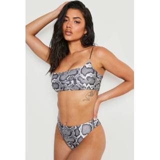 👉 Monochroom Slangenprint High Waist Bikini Broekje, Black