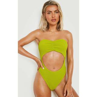 👉 Gekreukeld Cut Out Bandeau Badpak, Olive
