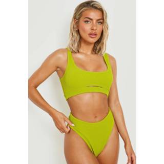 👉 High waist bikini olijfgroen Gekreukeld Broekje, Olive