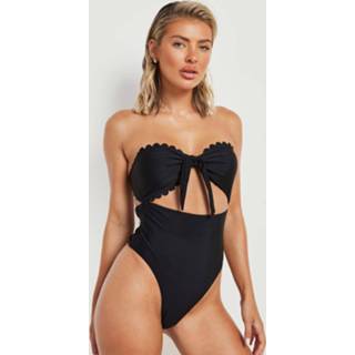 👉 Cut Out Bandeau Badpak Met Geribbelde Zoom, Black
